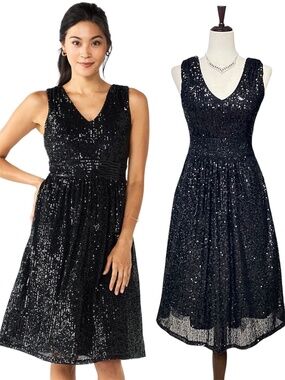 Draper James RSVP V-Neck Black Sequin Dress Size 8